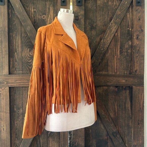 PRETTYGARDEN Fringe Faux Suede Leather Jackets Tassel Motorcycle Cropped Coat - Picture 9 of 15